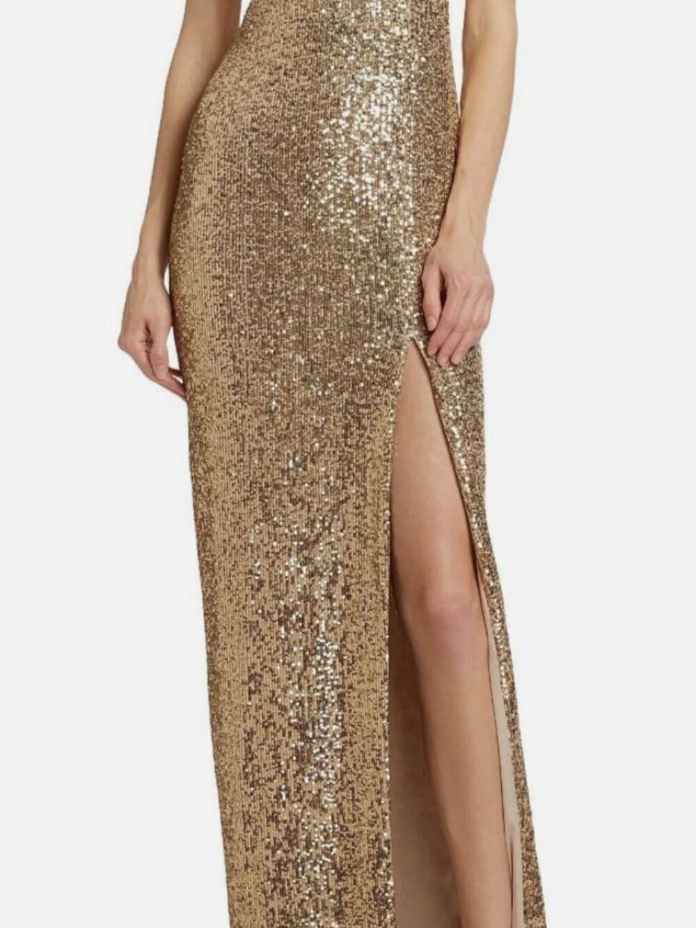 Pamella Roland Gold Sequin USA Sleeveless Dress One-Shoulder Gown Size 10